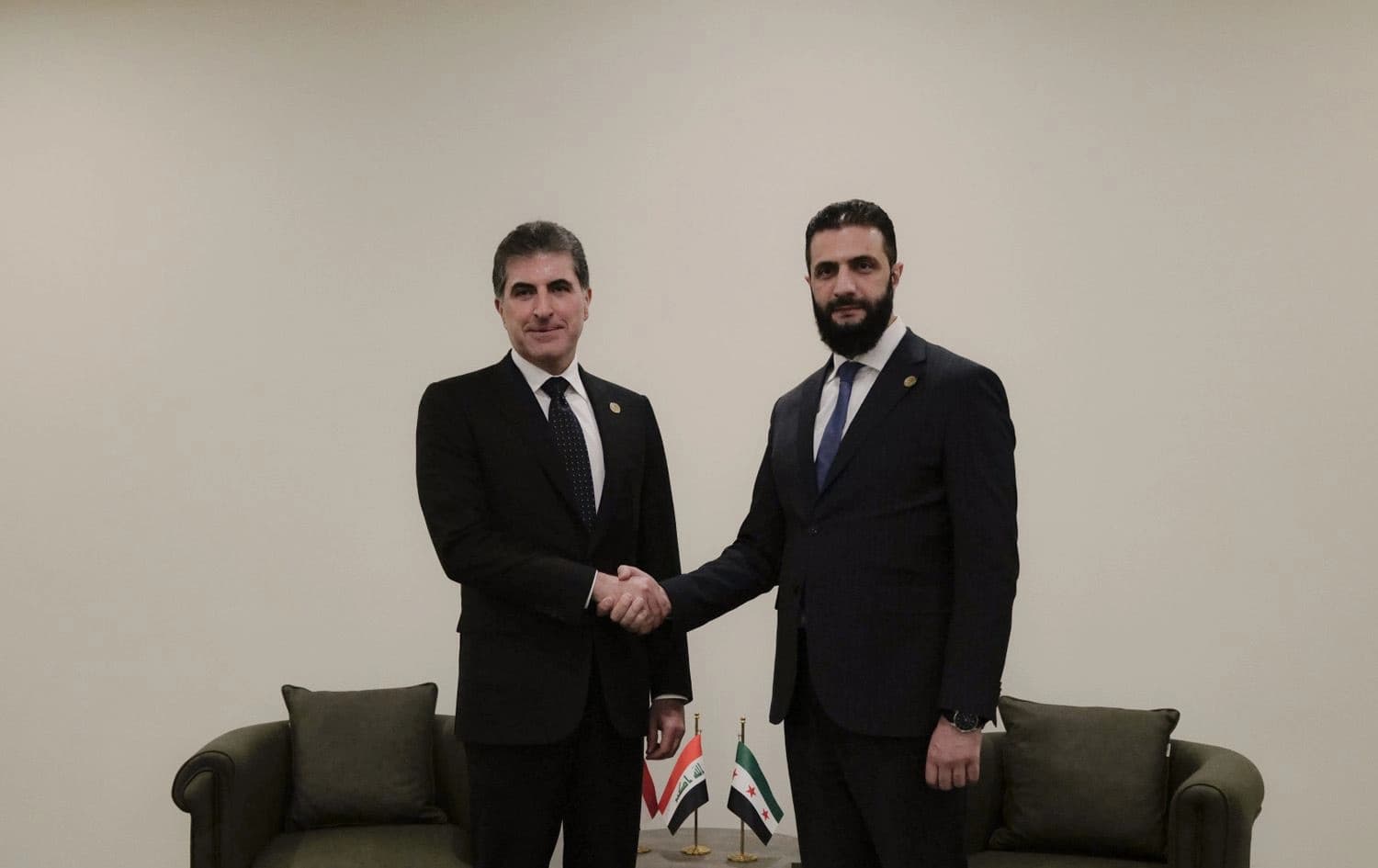 ئاژانسی فەرمیی سووریا: ئەحمەد شەرع لە دیمەشق پێشوازی لە نێچیرڤان بارزانی دەکات