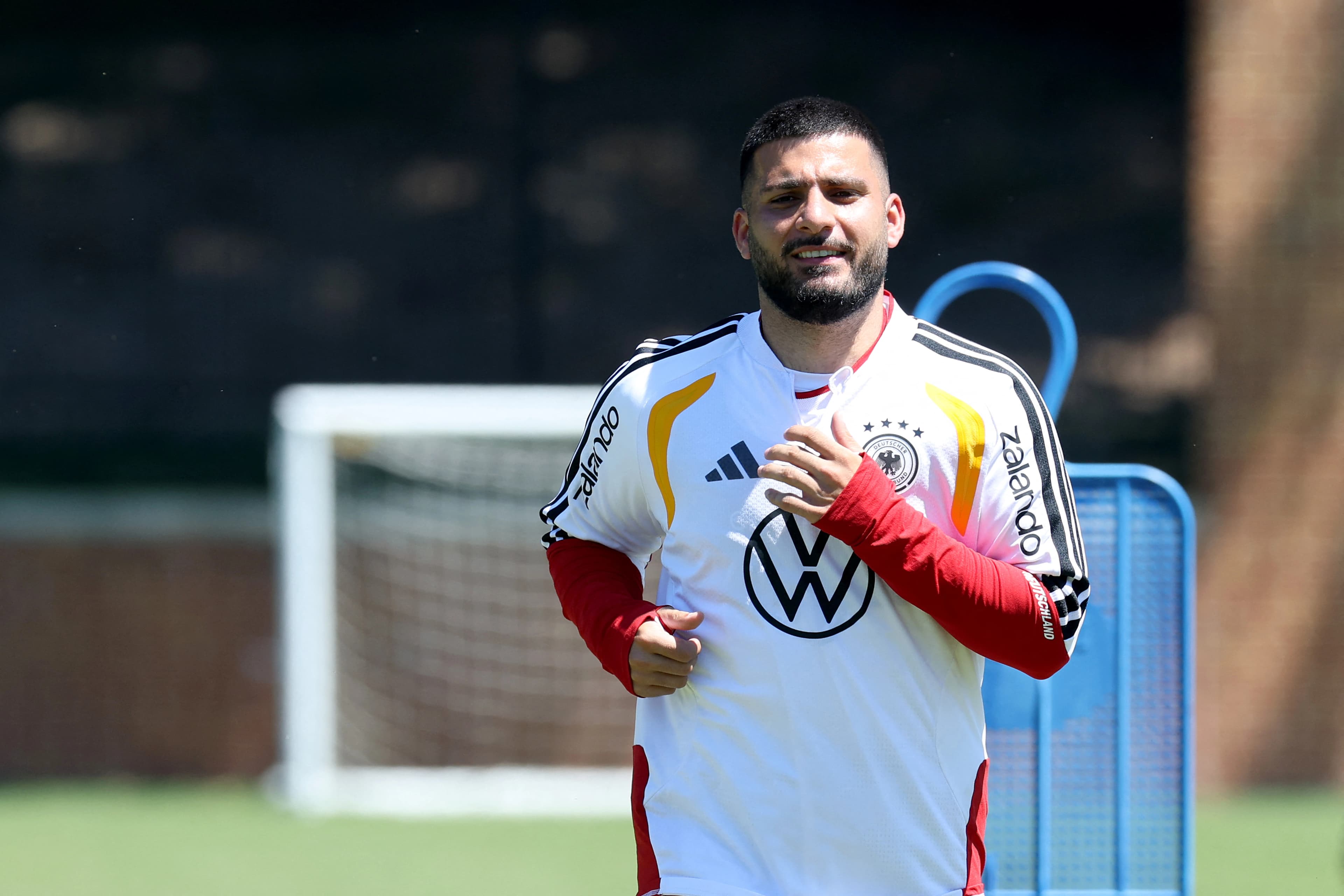 Deniz Undav smiles during a team Germany training session at Winston-Salem State University on June 21, 2026 in Winston-Salem, North Carolina. Photo: AFP