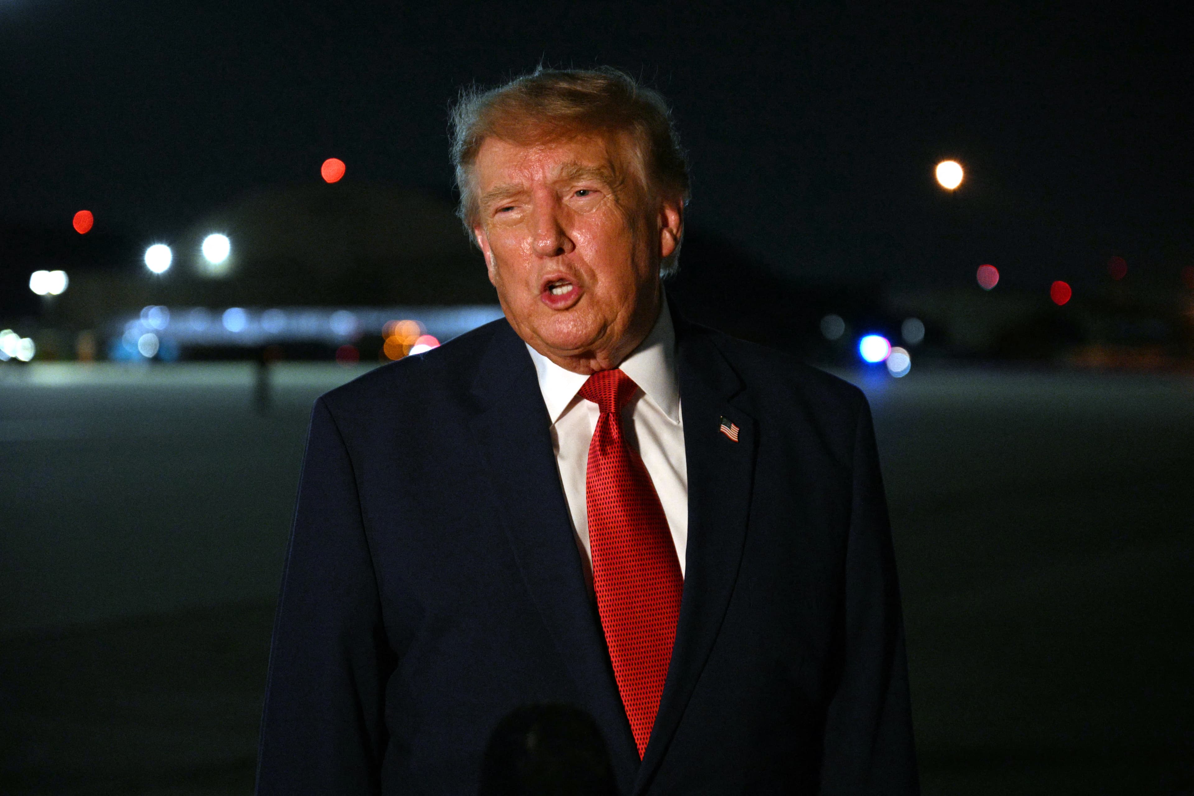 US President Donald Trump speaks with reporters after landing at Joint Base Andrews, Maryland, upon his return from Ohio where he attended the Patriot Games finals, on August 11, 2026. Photo: AFP